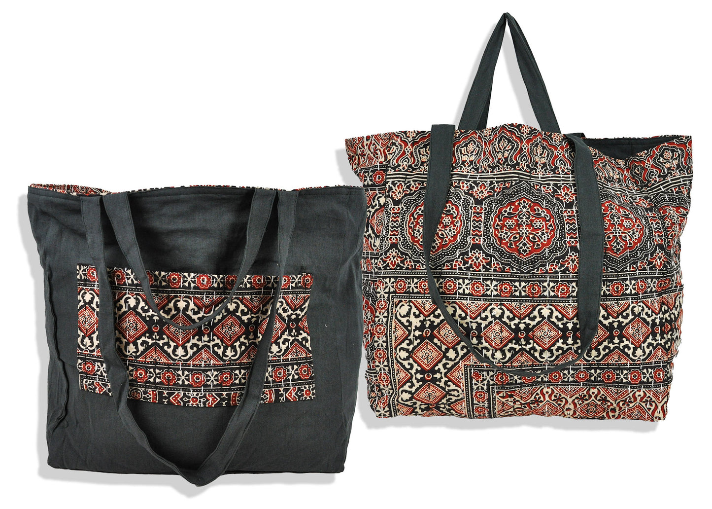 Reversible Cotton Kantha Tote with Double Strap