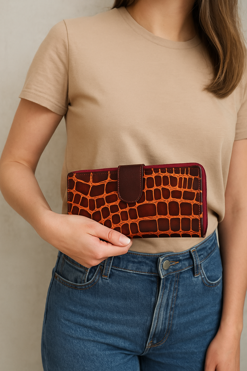 Croc-Embossed Leather Wallet