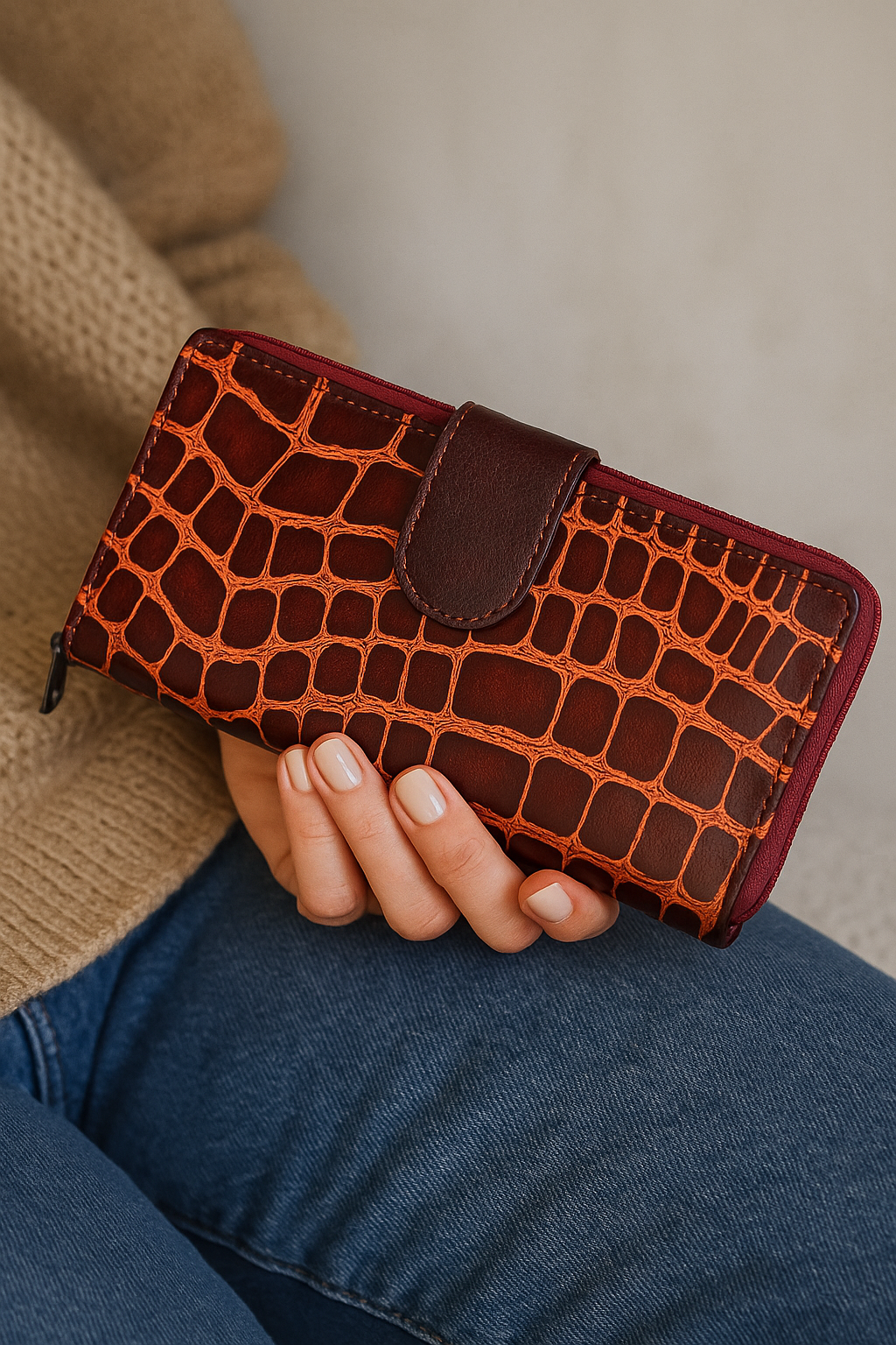 Croc-Embossed Leather Wallet
