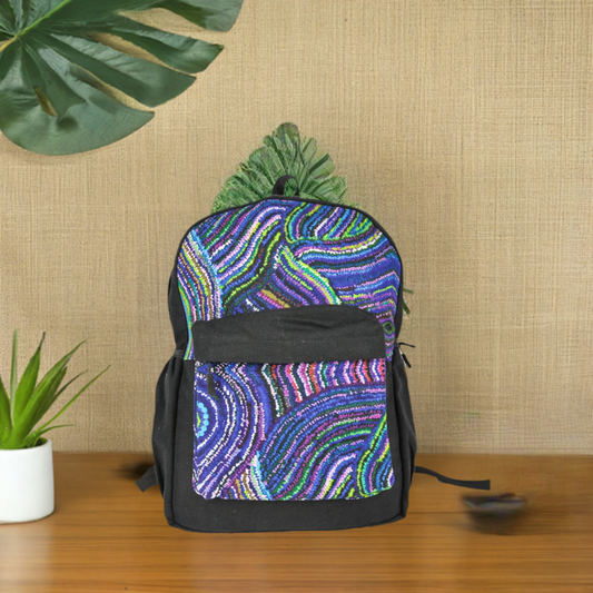 Cotton Canvas Abstract Marble Print Backpack