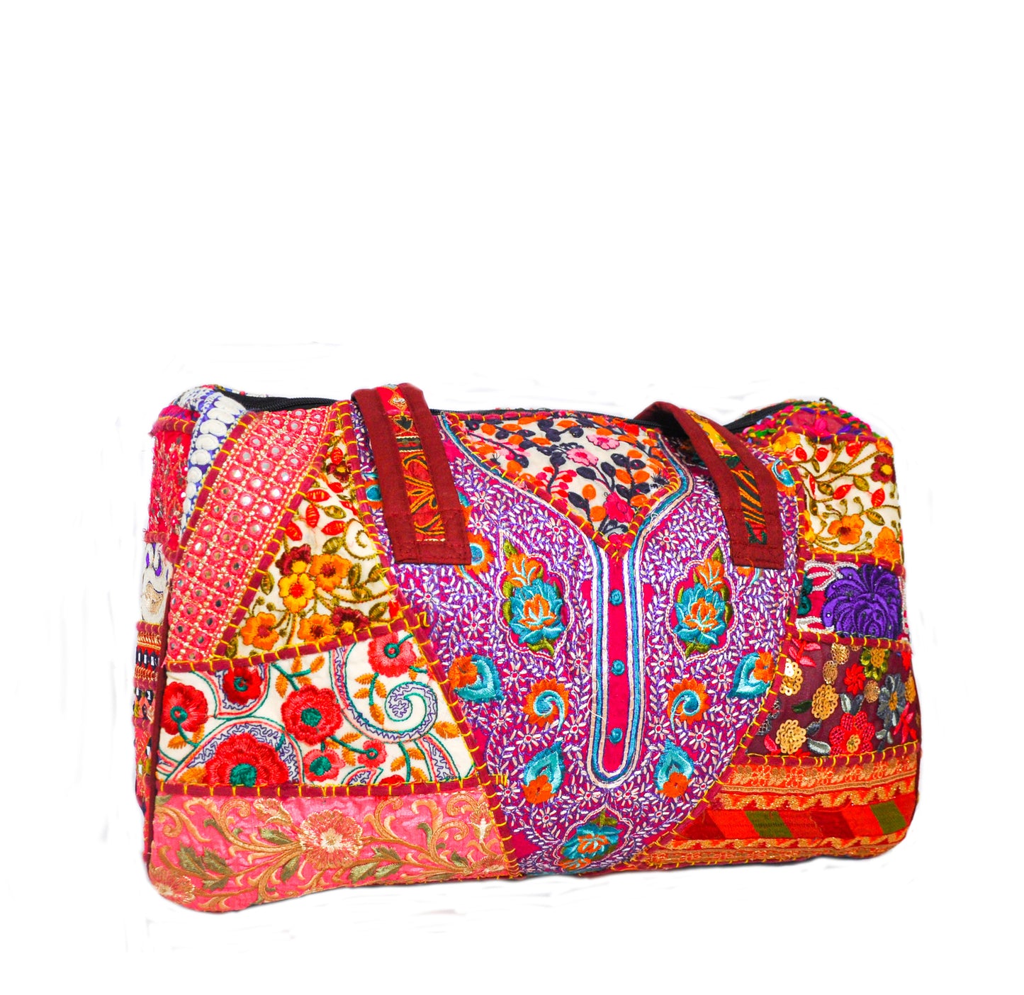 Dahlia Embroidered Patchwork Cotton Duffle Bag