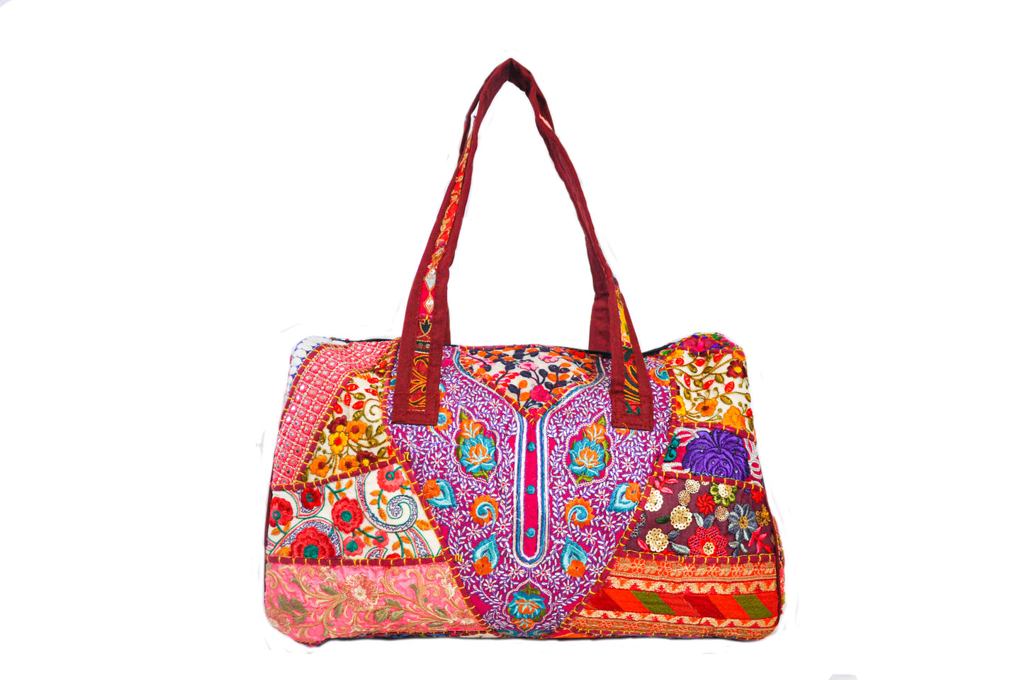 Dahlia Embroidered Patchwork Cotton Duffle Bag