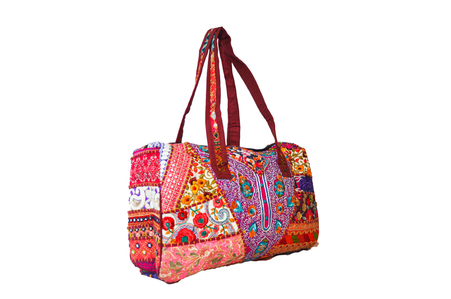 Dahlia Embroidered Patchwork Cotton Duffle Bag