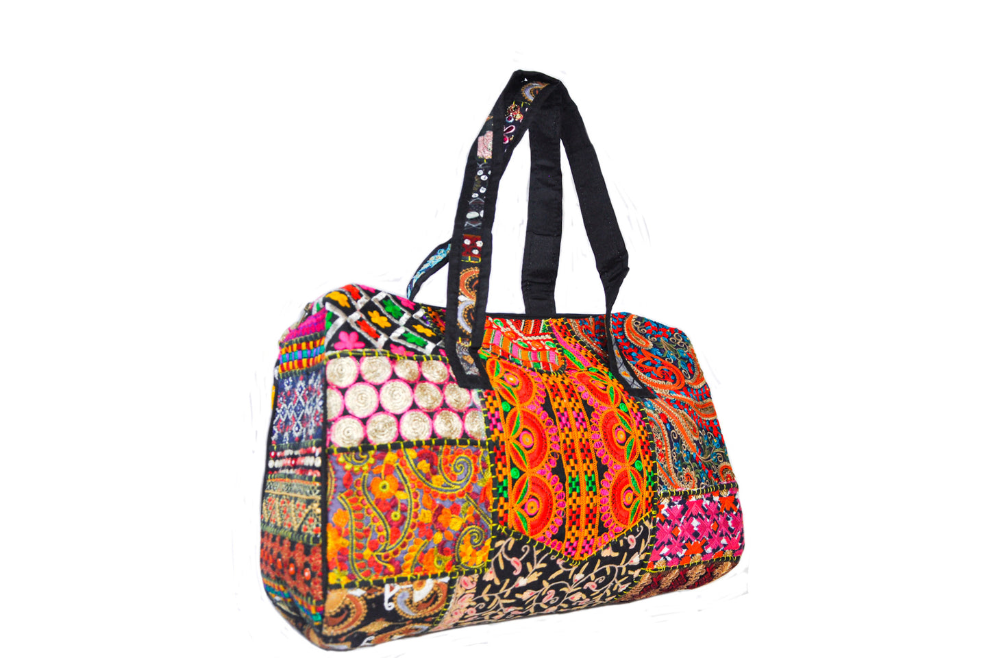 Dahlia Embroidered Patchwork Cotton Duffle Bag