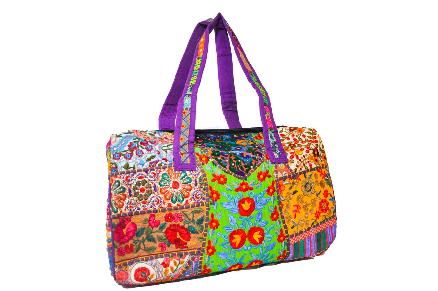 Dahlia Embroidered Patchwork Cotton Duffle Bag