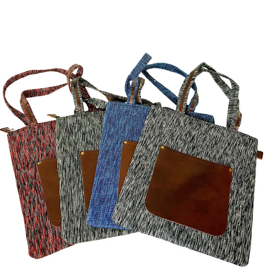Jasmine Heavy Handloom Cotton Leather Strap Tote - Wholesale